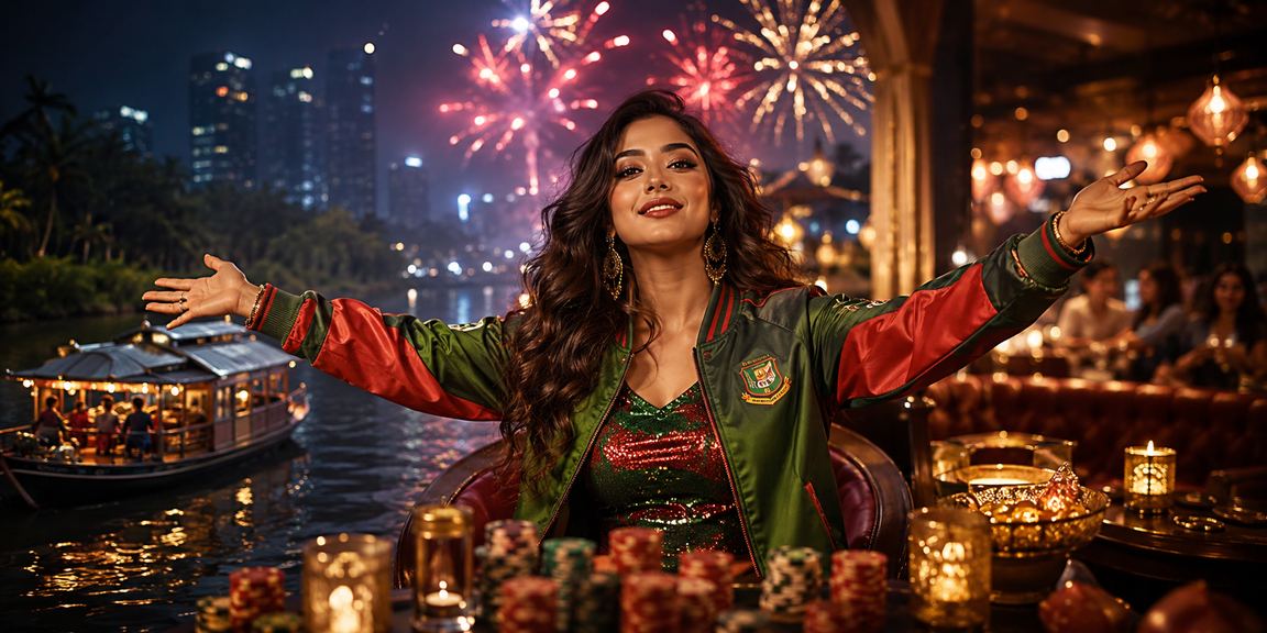 সুন্দরবনের পটভূমিতে ক্রিকেট বেটিং উপভোগরত একজন তরুণী